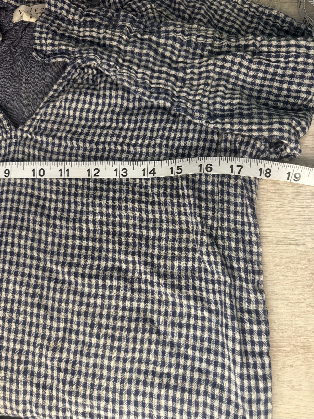 Velvet Graham & Spencer Blue Gingham Cotton Ruffle Neck Blouse S - Picture 6 of 6